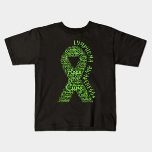 Lymphoma Awareness Lime Green Ribbon With Positive Words Kids T-Shirt